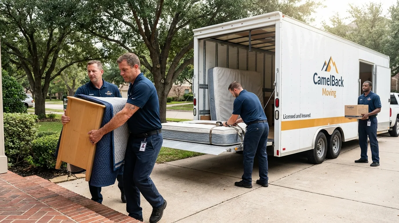 Crew loading residential truck for cross-state move from Gordon, GA